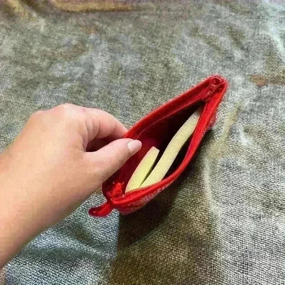 NWOT Beautiful Red Floral Zippered Pouch, Cosmetic Bag, Wallet, etc. - Picture 3 of 3